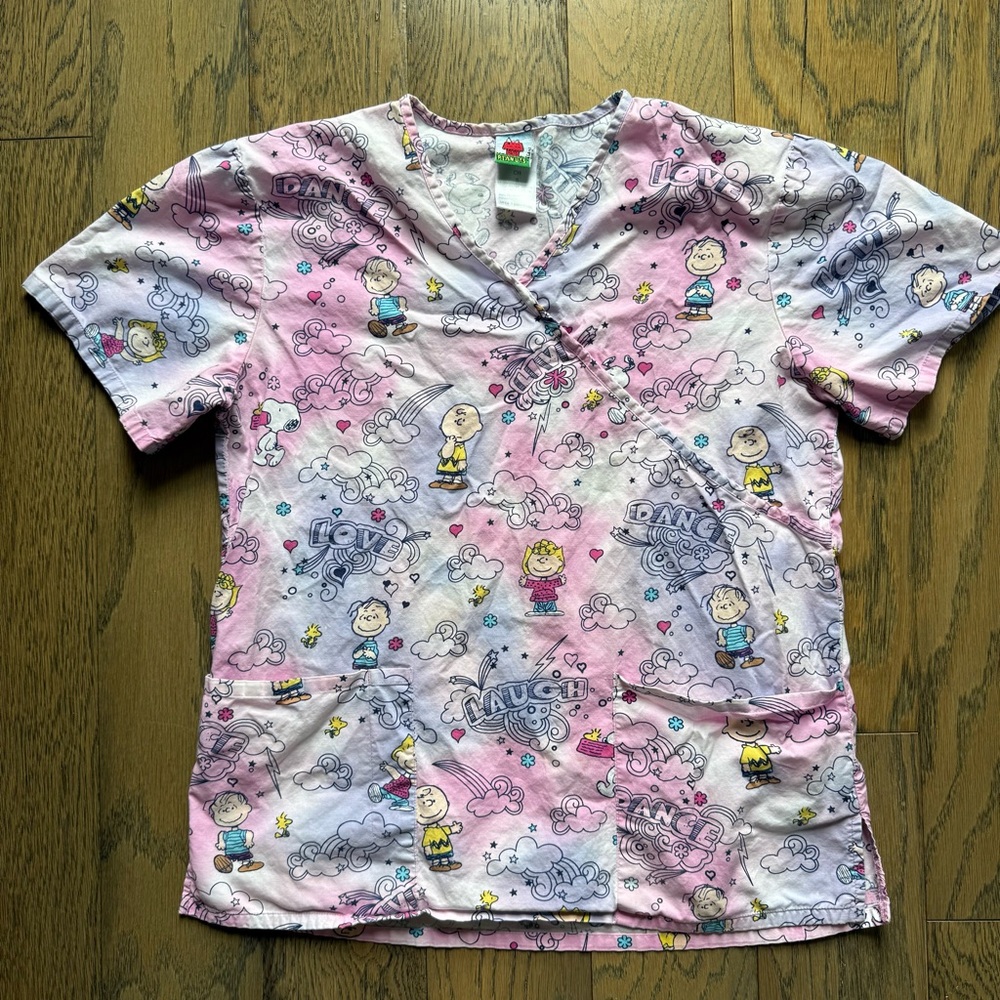 eanuts Snoopy Woodstock Multicolor Cotton Medical Nursing Scrub Women’s Small